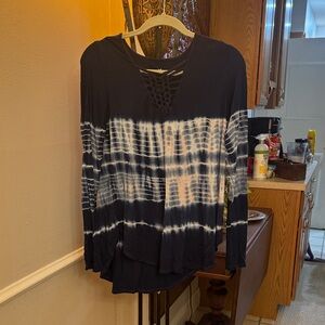 American Eagle Outfitters Navy and White Long Sleeve Top